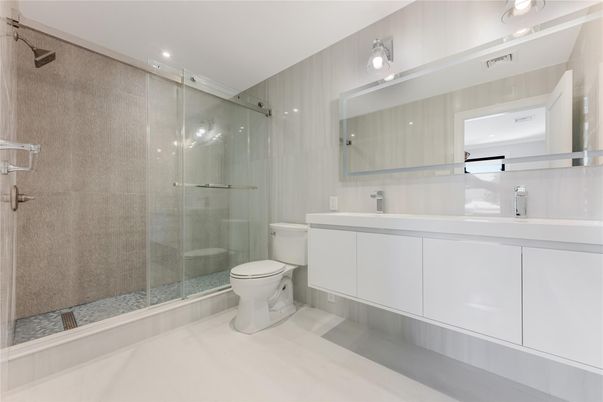 Bathroom, Glass Shower, Interior, Recessed Lighting