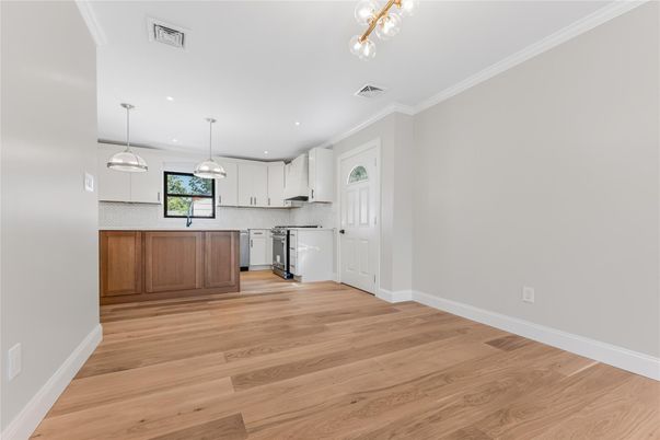 Interior, Kitchen, Pendant Lights, Recessed Lighting, Wood Texture Flooring