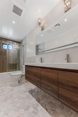 Bathroom, Glass Shower, Interior, Marble, Recessed Lighting