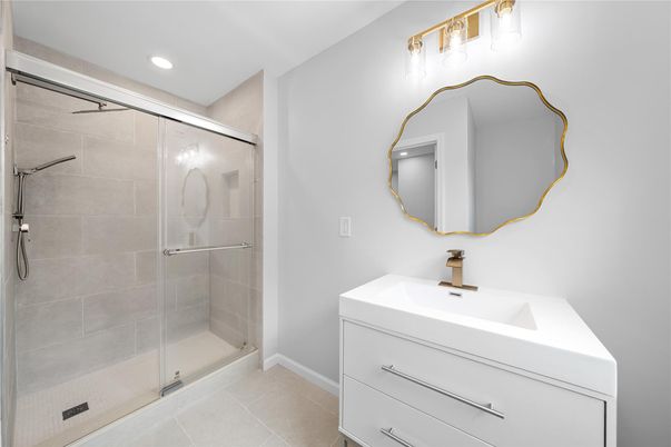 Bathroom, Glass Shower, Interior, Recessed Lighting