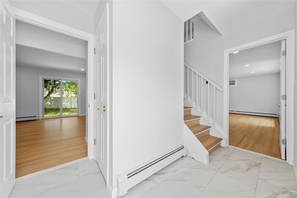 Empty room, Interior, Marble, Recessed Lighting, Wood Texture Flooring