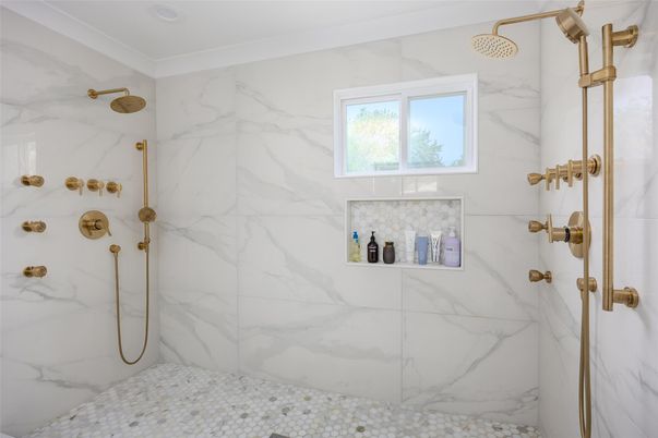 Bathroom, Glass Shower, Interior, Marble Walls
