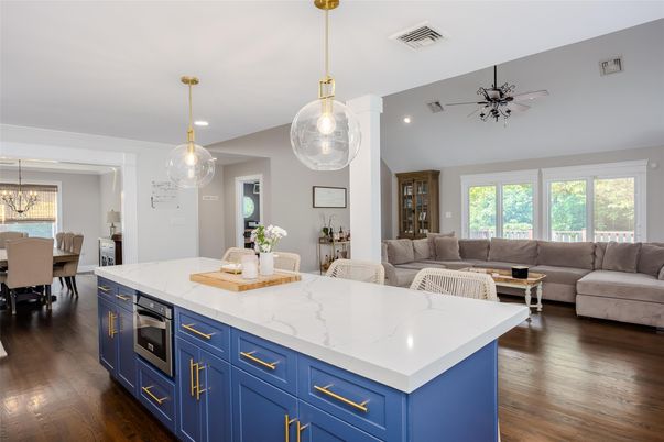 Dining room, Interior, Kitchen, Living room, Pendant Lights, Recessed Lighting, Wood Texture Flooring