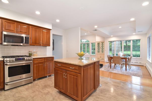 Dining room, Interior, Kitchen, Recessed Lighting, Stainless Steel Appliances, Wood Texture Flooring