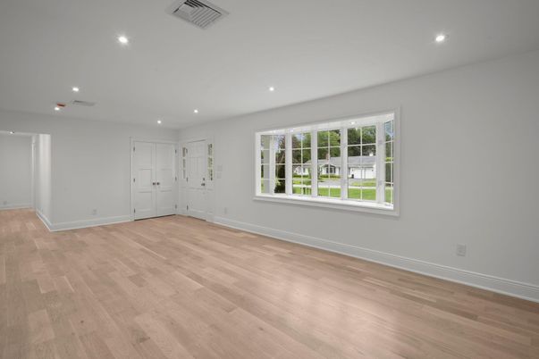 Empty room, Interior, Recessed Lighting, Wood Texture Flooring