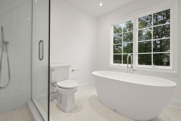 Bathroom, Free Standing Baths, Glass Shower, Interior, Recessed Lighting
