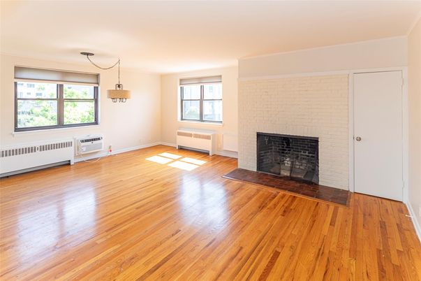 Empty room, Fireplace, Interior, Pendant Lights, Wood Texture Flooring