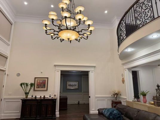 Chandelier, Interior, Recessed Lighting, Wood Texture Flooring
