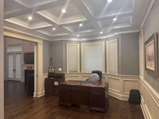 Home Office, Interior, Recessed Lighting, Wood Texture Flooring