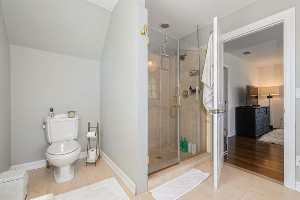 Bathroom, Glass Shower, Interior, Wood Texture Flooring