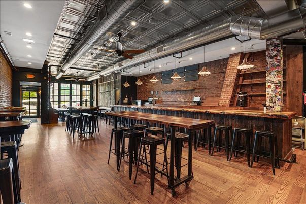 Interior, Pendant Lights, Recessed Lighting, Stone Walls, Wood Texture Flooring