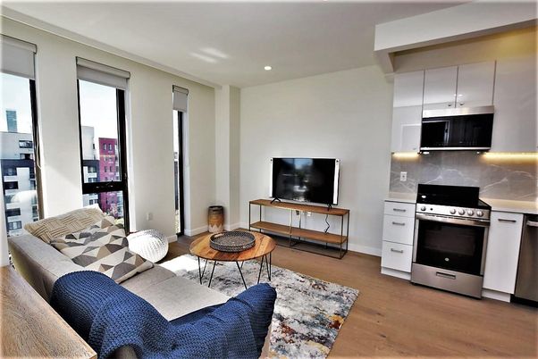 Interior, Kitchen, Living room, Recessed Lighting, Stainless Steel Appliances, Wood Texture Flooring