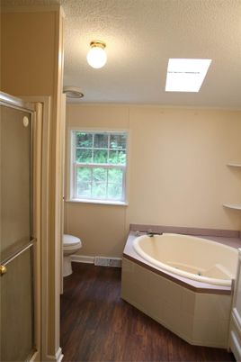 Bathroom, Glass Shower, Interior, Wood Texture Flooring