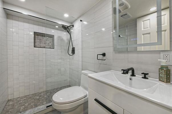 Bathroom, Glass Shower, Interior, Recessed Lighting