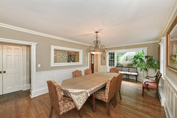 Dining room, Interior, Pendant Lights, Wood Texture Flooring