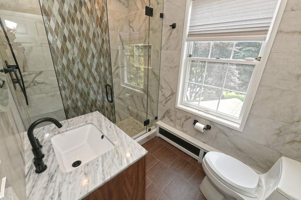 Bathroom, Glass Shower, Interior, Marble Walls