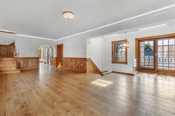 Empty room, Interior, Pendant Lights, Wood Texture Flooring