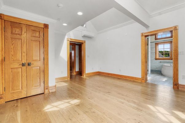 Bathroom, Empty room, Interior, Recessed Lighting, Wood Texture Flooring