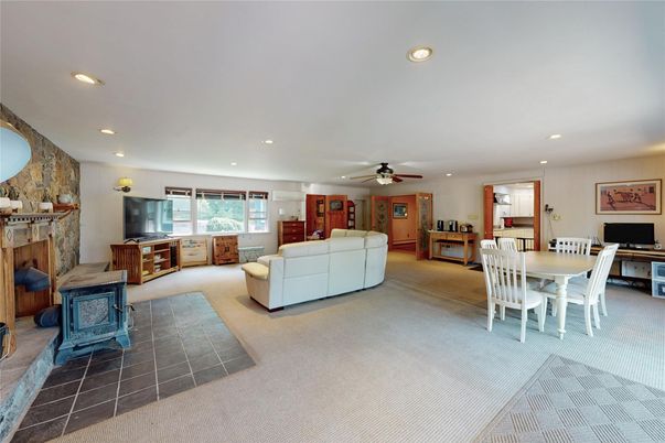 Dining room, Fireplace, Interior, Living room, Recessed Lighting