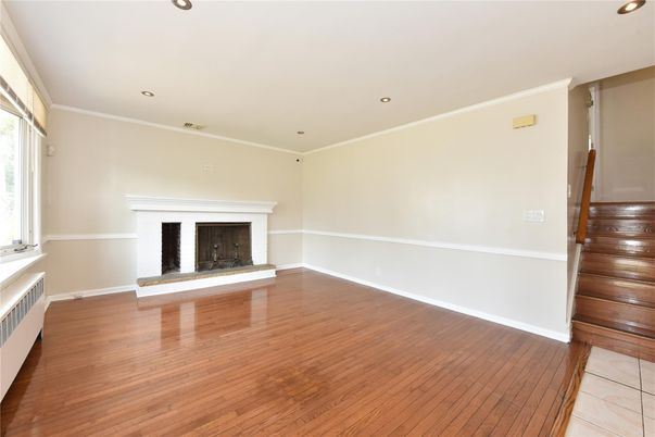 Empty room, Fireplace, Interior, Recessed Lighting, Wood Texture Flooring