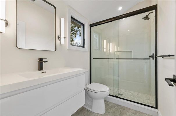 Bathroom, Glass Shower, Interior, Recessed Lighting