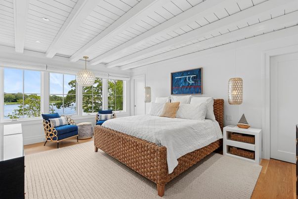 Bedroom, Chandelier, Interior, Recessed Lighting, Water, Wood Texture Flooring