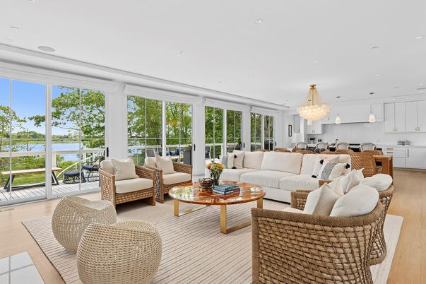 Interior, Kitchen, Living room, Pendant Lights, Recessed Lighting, Water, Wood Texture Flooring