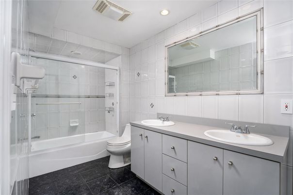 Bathroom, Dual Sink Vanities, Glass Shower, Interior, Recessed Lighting