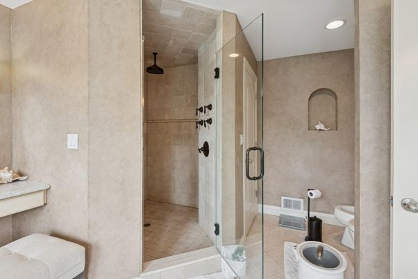 Bathroom, Glass Shower, Interior, Recessed Lighting
