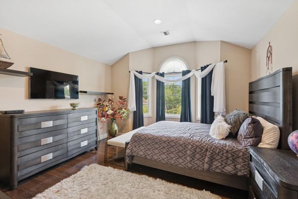Bedroom, Interior, Recessed Lighting, Wood Texture Flooring
