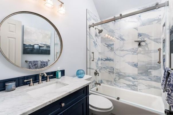 Bathroom, Glass Shower, Interior, Marble Walls