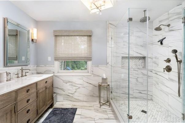 Bathroom, Glass Shower, Interior, Marble, Marble Walls