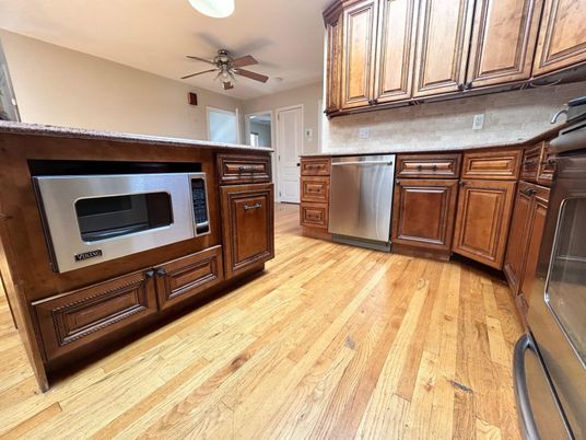 Interior, Kitchen, Stainless Steel Appliances, Wood Texture Flooring
