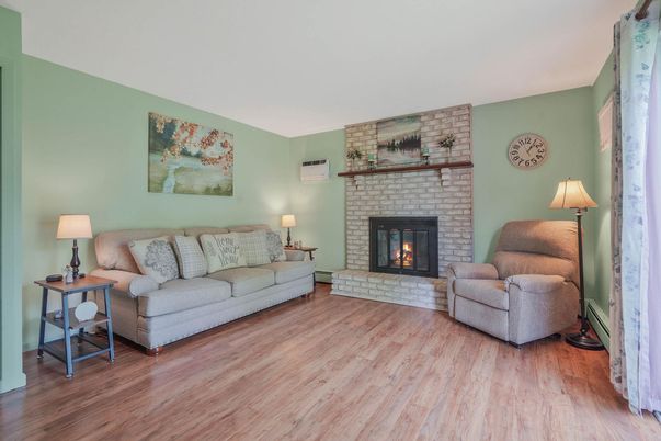 Fireplace, Interior, Living room, Stone Walls, Wood Texture Flooring