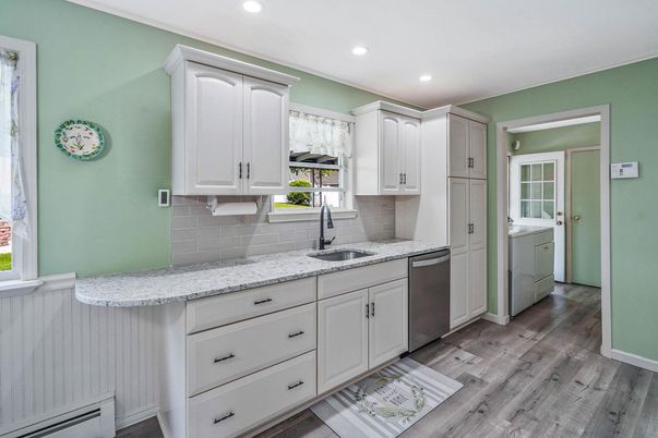Interior, Kitchen, Recessed Lighting, Wood Texture Flooring