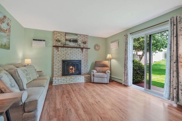 Fireplace, Interior, Living room, Stone Walls, Wood Texture Flooring