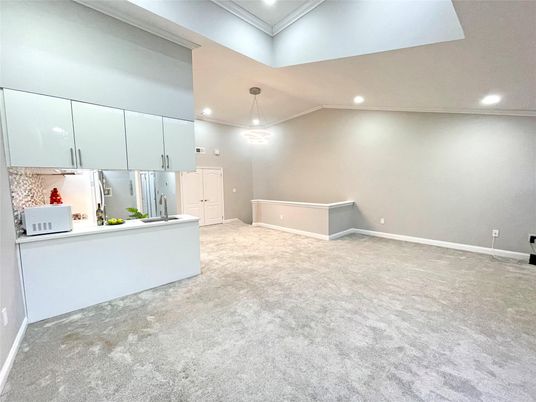 Empty room, Interior, Kitchen, Pendant Lights, Recessed Lighting