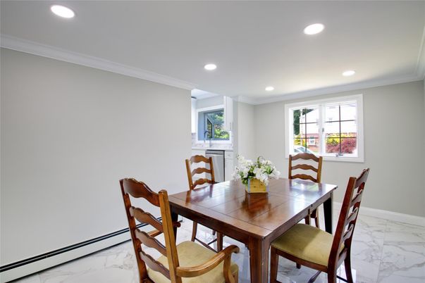 Dining room, Interior, Marble, Recessed Lighting