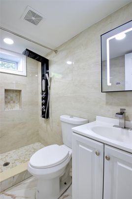 Bathroom, Interior, Marble, Marble Walls, Recessed Lighting