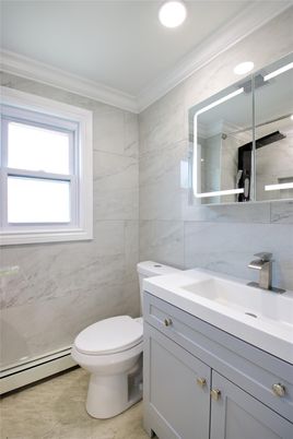 Bathroom, Interior, Marble Walls, Recessed Lighting