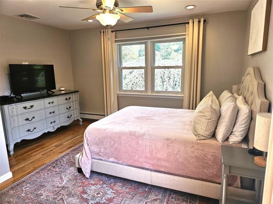 Bedroom, Interior, Recessed Lighting, Wood Texture Flooring