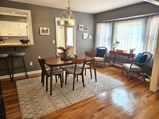 Dining room, Interior, Pendant Lights, Recessed Lighting, Wood Texture Flooring