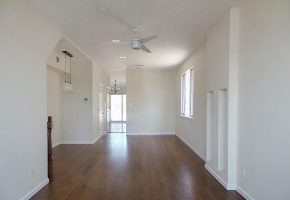 Empty room, Interior, Pendant Lights, Recessed Lighting, Wood Texture Flooring