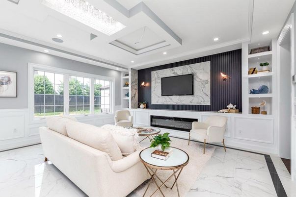 Fireplace, Interior, Living room, Marble, Marble Walls, Recessed Lighting