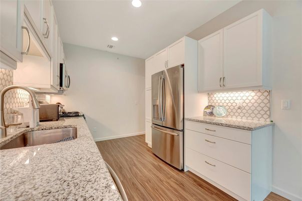 Interior, Kitchen, Recessed Lighting, Wood Texture Flooring