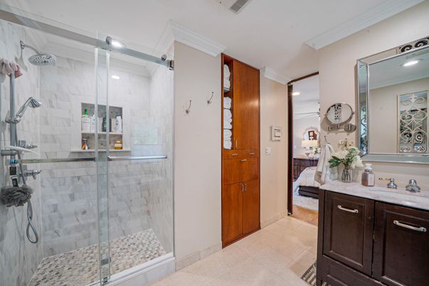 Bathroom, Glass Shower, Interior, Recessed Lighting