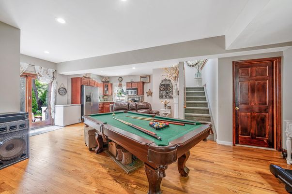 Billiard Table, Game Room, Interior, Recessed Lighting, Wood Texture Flooring