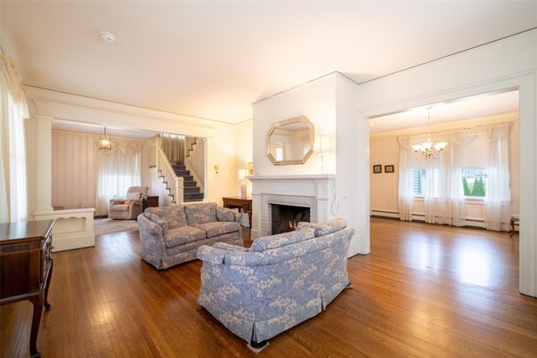 Chandelier, Fireplace, Interior, Living room, Pendant Lights, Wood Texture Flooring