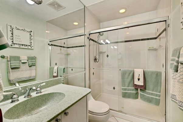 Bathroom, Glass Shower, Interior, Recessed Lighting