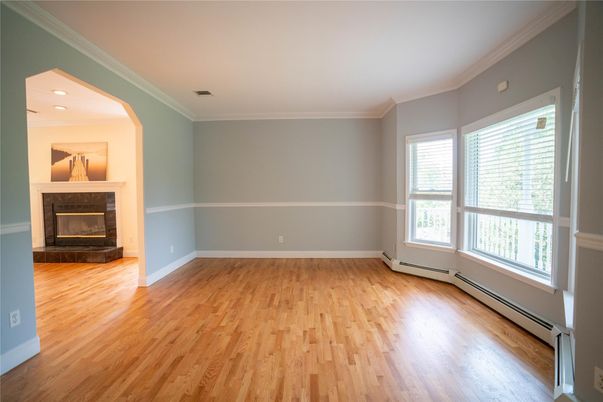 Empty room, Fireplace, Interior, Recessed Lighting, Wood Texture Flooring